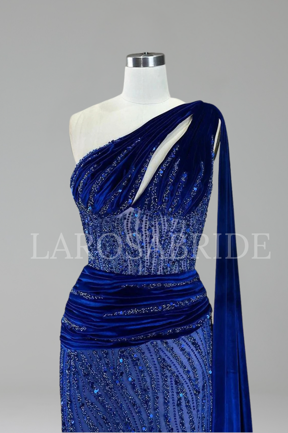 Beaded One Shoulder Mermaid Dress - LAROSABRIDE