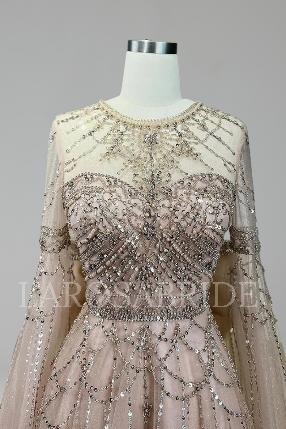 Beaded A-Line Cape Dress - LAROSABRIDE