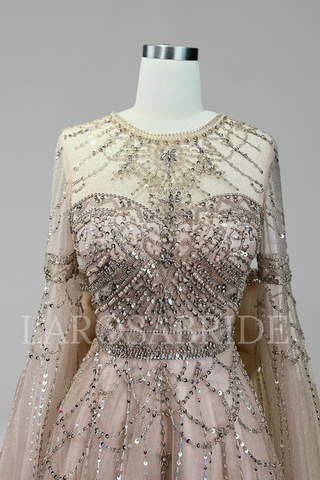 Beaded A-Line Cape Dress - LAROSABRIDE