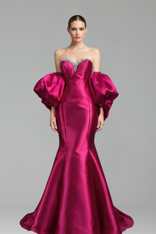 Strapless Mermaid Balloon-Sleeves Dress