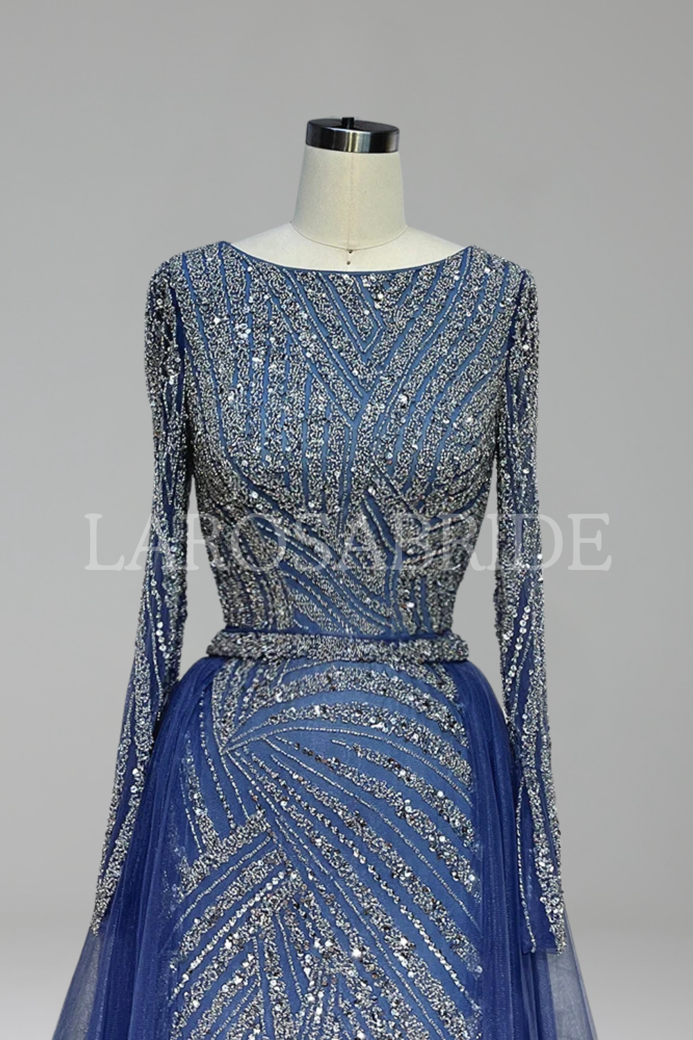 Beaded O-Neck Overskirt Mermaid Dress-Larosabride