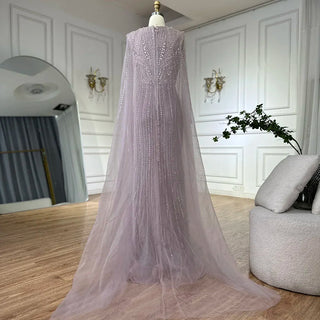 Ships in 2 to 5 Days - 2025 Custom Arabic Pink Luxury Evening Gown – Beaded Dress with Cape Sleeves for Weddings & Parties