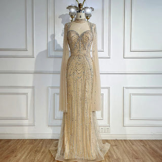 2025 Luxury Dubai Nude Sweetheart Mermaid Beaded Evening Gown for Women's Party.
