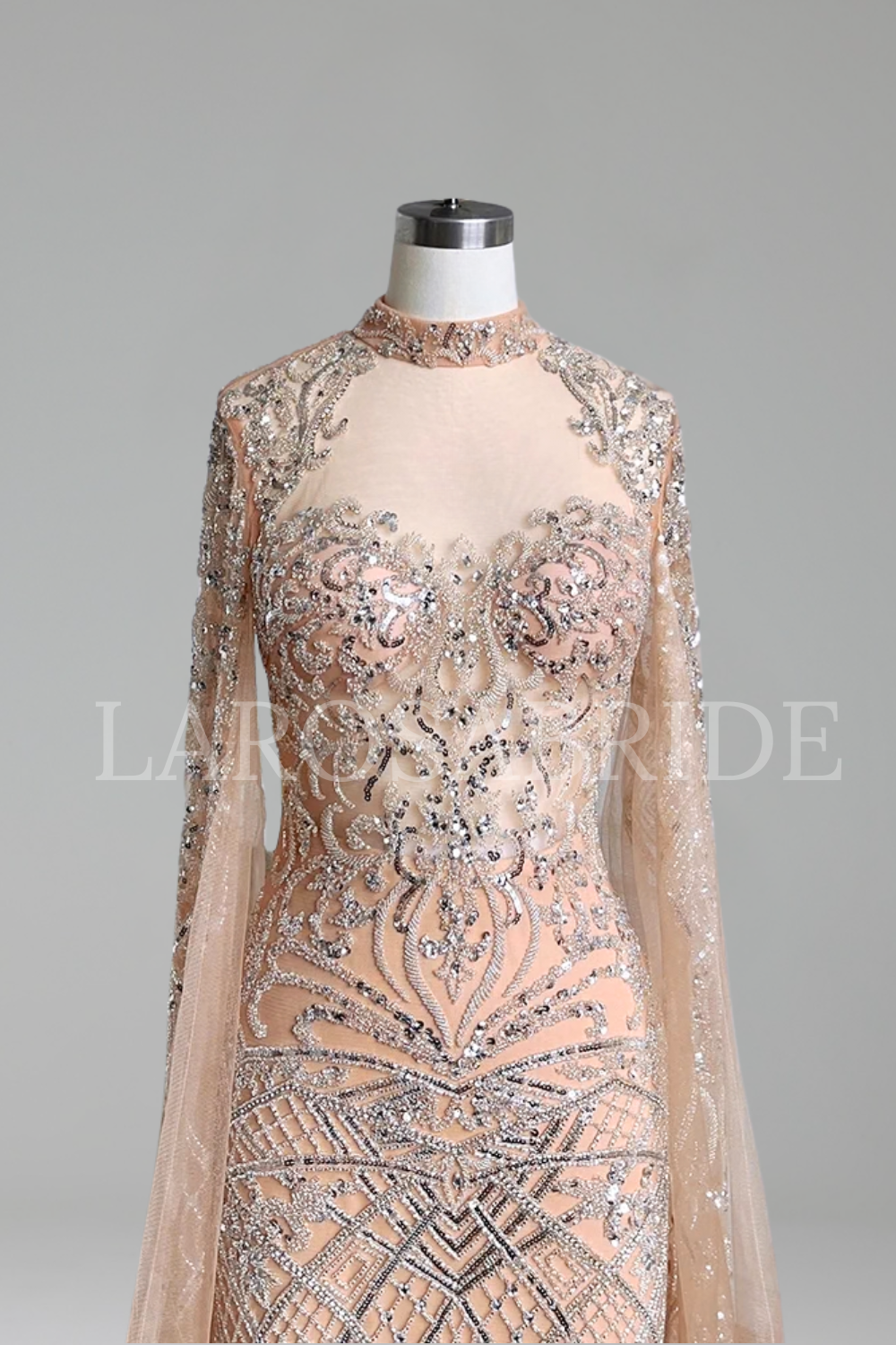 Beaded Cape Mermaid Dress - LAROSABRIDE