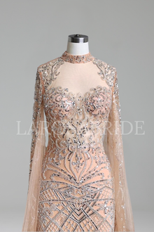 Beaded Cape Mermaid Dress - LAROSABRIDE