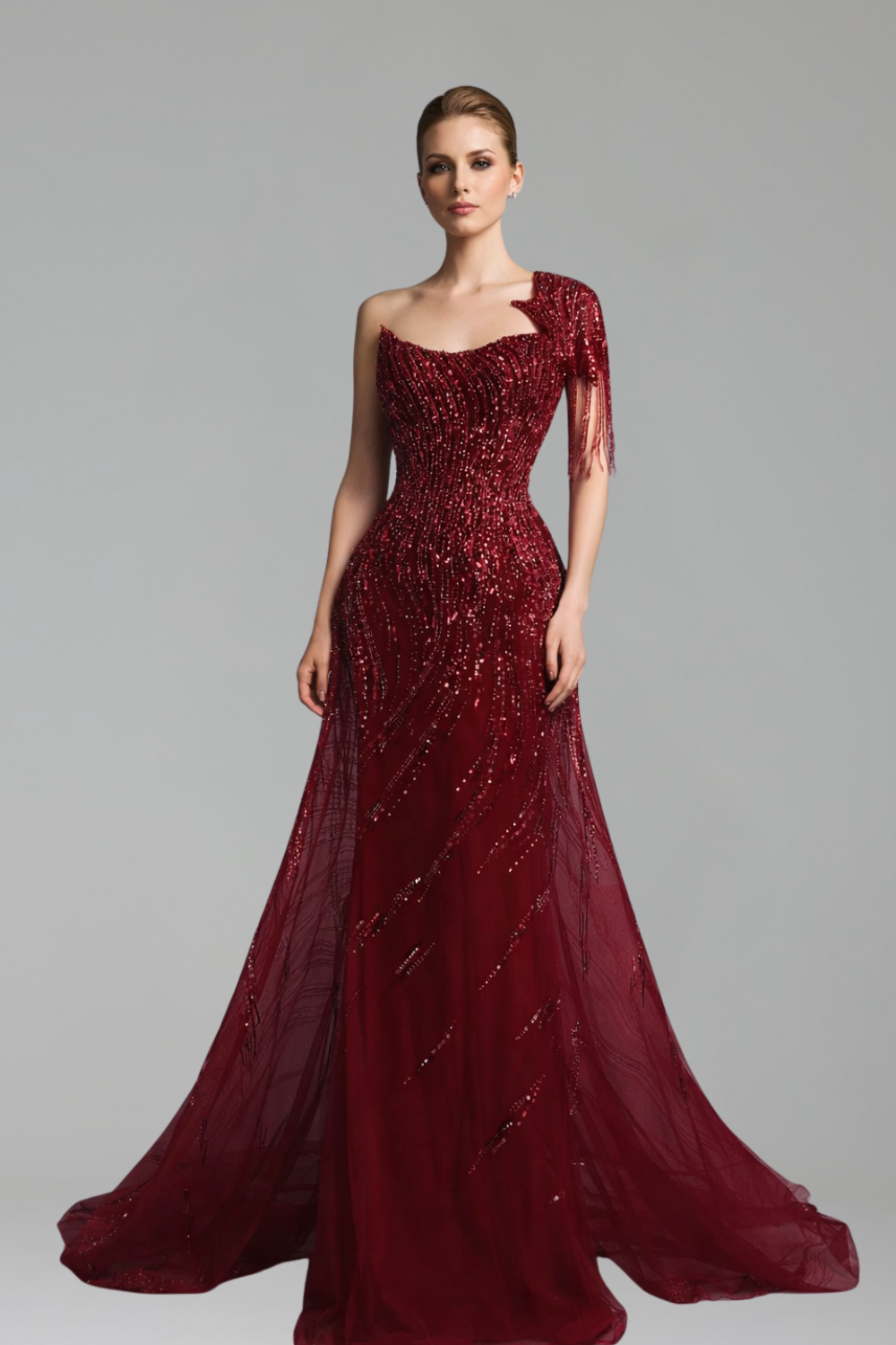 One-Shoulder Overskirt Dress-Larosabride