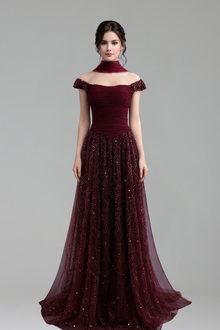 A-Line Cape Evening Dress-Larosabride