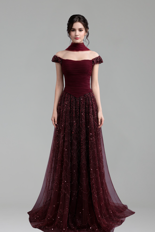 A-Line Cape Evening Dress