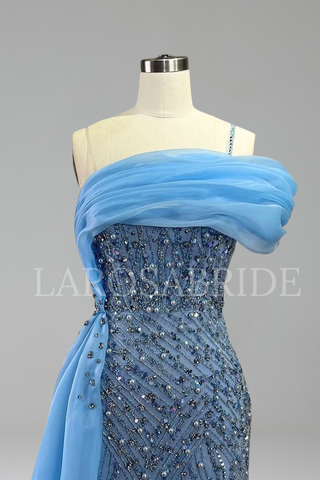 One Shoulder Beaded Mermaid Dress - LAROSABRIDE