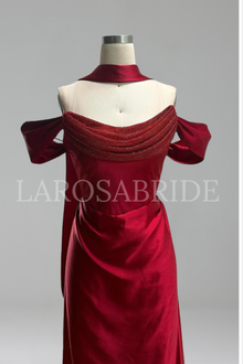 Wine Red Satin Dress Elegant - LAROSABRIDE