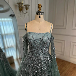 Ships in 2 to 5 Days - Luxury Saudi A-Line Evening Dress with Long Sleeves and Flowing Cape