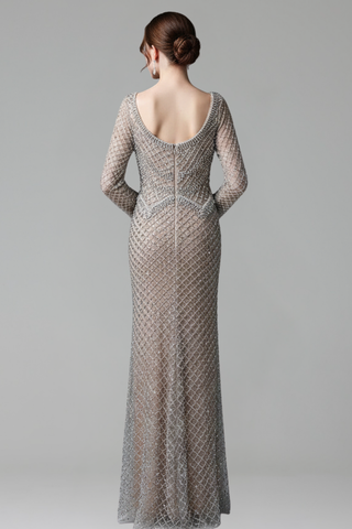 Long-Sleeve Pearl-Beaded Dress
