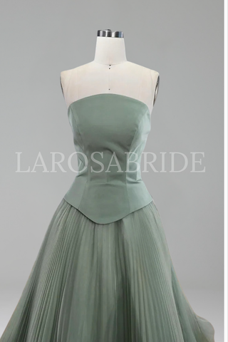 Green 3D Flowers A Line Dresses - LAROSABRIDE