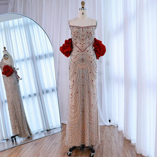 Beaded Draped Evening Dress