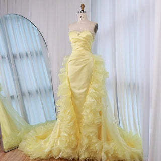 Ships in 2 to 5 Days - 2025 Custom Elegant Yellow Evening Dress – Formal Gown with Ruffles and Beaded Details