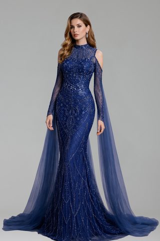 Illusion Beaded Cutout Gown