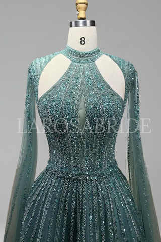 Beaded A-Line Cape Dress - LAROSABRIDE