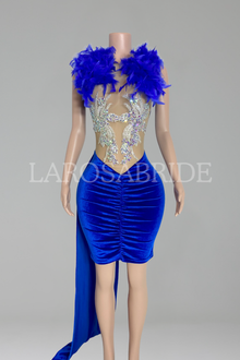 Feather Collar Ruched Mesh Mini Dress-Larosabride