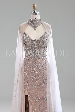 Luxury Sexy Split Gown With Cape - LAROSABRIDE