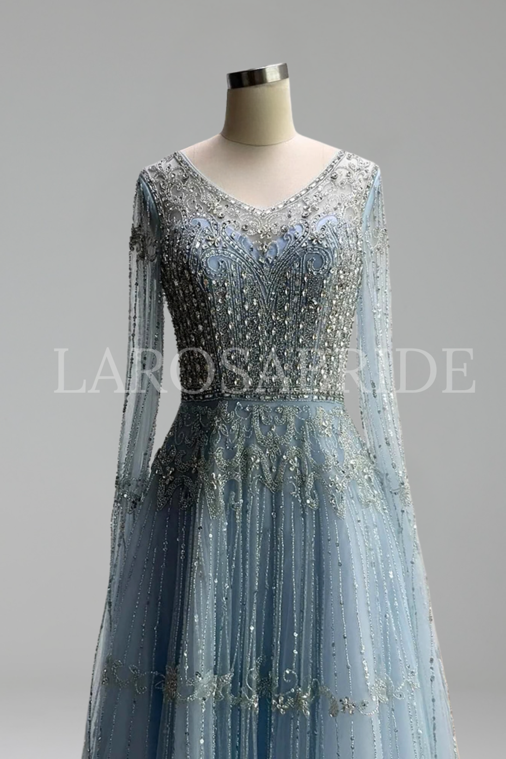 Beaded Cape Long Sleeve Dress - LAROSABRIDE