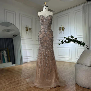 Beaded Tulle Panel Gown