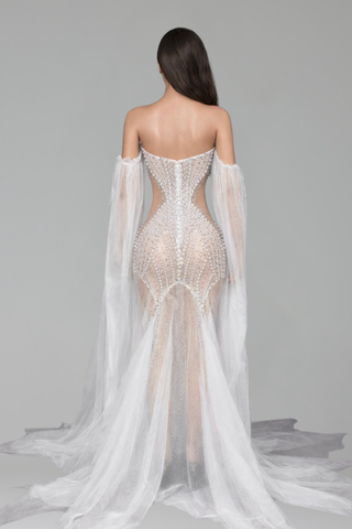 Strapless Crystal Gown with Train