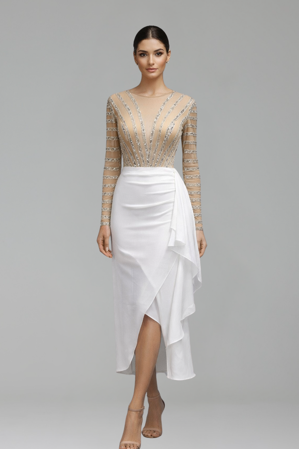 Long-Sleeve Mermaid Evening Gown-Larosabride