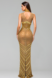 Geometric Mirror Embellished Sheer Gown - LAROSABRIDE