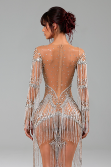 Fringe Rhinestone Long-Sleeve Bodysuit - LAROSABRIDE