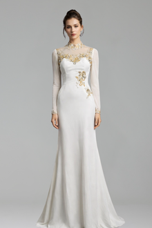 Satin Mermaid Dress with Beaded Details-Larosabride