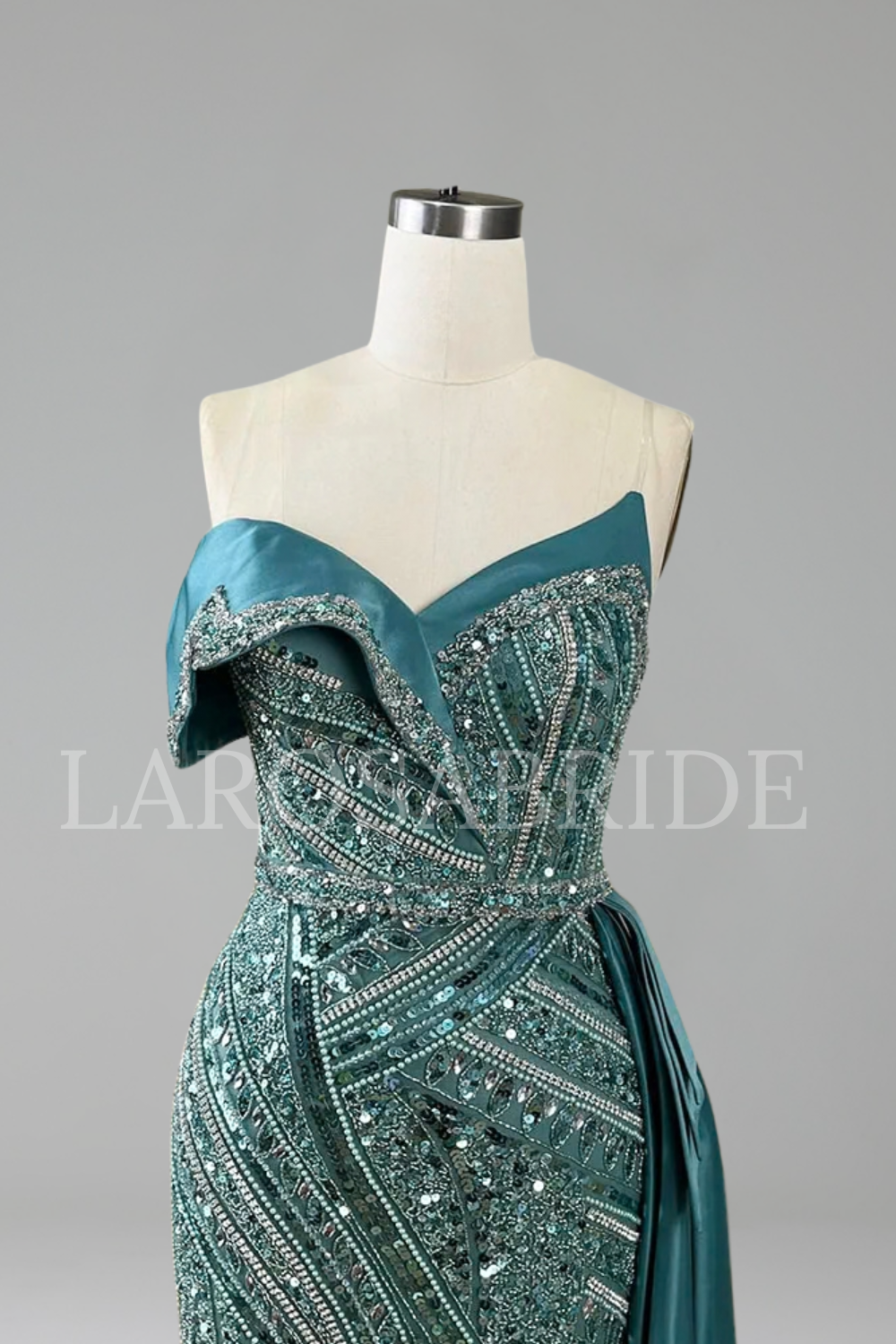 Beaded One Shoulder Evening Dress - LAROSABRIDE