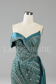 Beaded One Shoulder Evening Dress - LAROSABRIDE