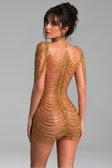 Chain-Linked Draped Bodycon Dress - LAROSABRIDE