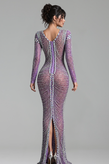 Illusion Deep V Crystal Chain Gown - LAROSABRIDE
