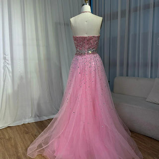 Ships in 2 to 5 Days - Customized Saudi Arabic Caramel Halter Beaded Tulle A-Line Evening Dress – Party Gown for Formal Occasions