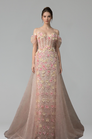 Floral Corset Tulle Gown