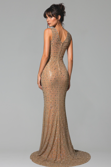 Sleeveless Crystal Embellished Slit Gown - LAROSABRIDE