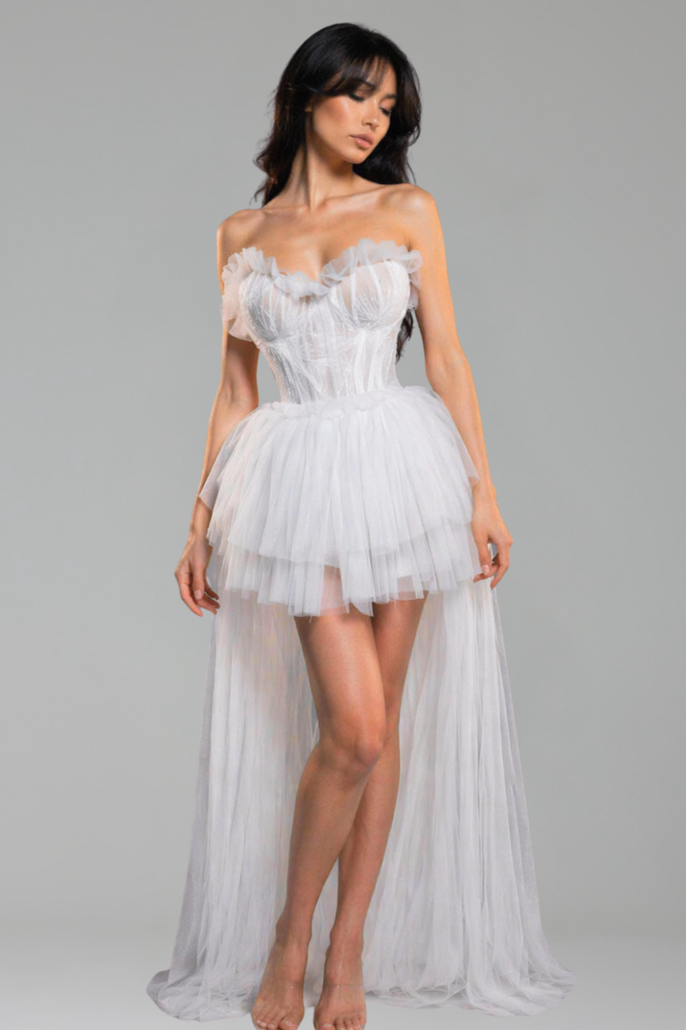 Ruffled Corset Tulle Mini Dress - LAROSABRIDE