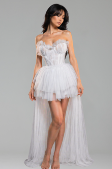 Ruffled Corset Tulle Mini Dress - LAROSABRIDE
