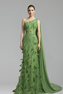 One-Shoulder Leaf Gown-Larosabride