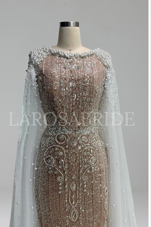 Pearls Beaded Dress with Cape Sleeves - LAROSABRIDE