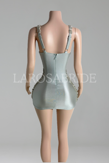 Sculpted-Bead Mesh Mini Dress-Larosabride