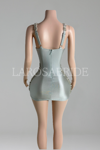Sculpted-Bead Mesh Mini Dress