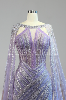 Cape-Sleeve Beaded Split Mermaid Dress-Larosabride