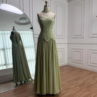 Sage Corset Chiffon Gown