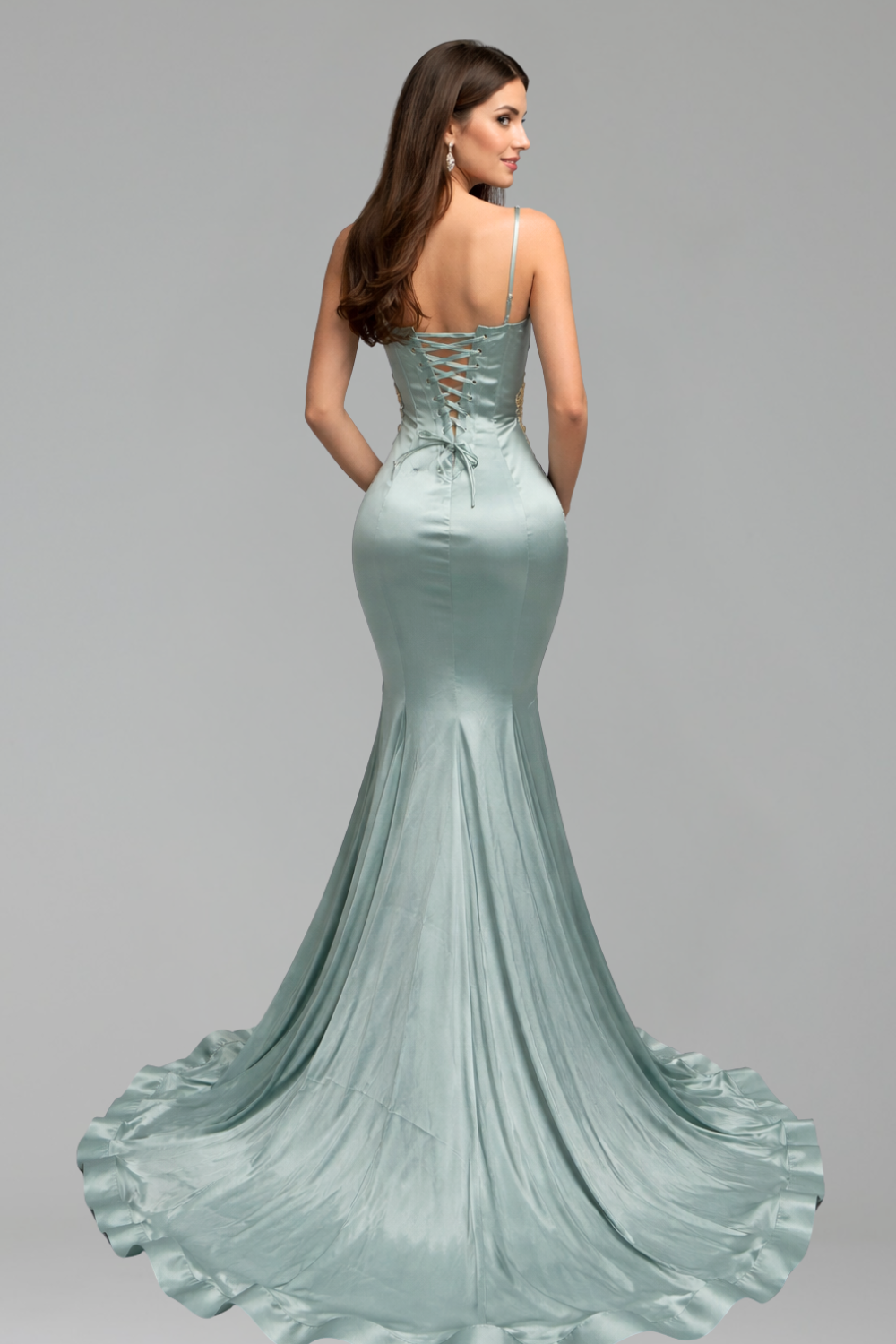 Embellished Satin Mermaid Dress - LAROSABRIDE
