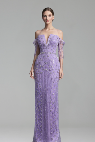 Strapless Beaded Mermaid Dress with Gloves