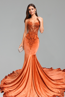 Illusion Lace Velvet Mermaid Gown - LAROSABRIDE