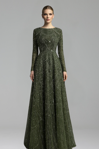 Long Sleeve Beaded Gown