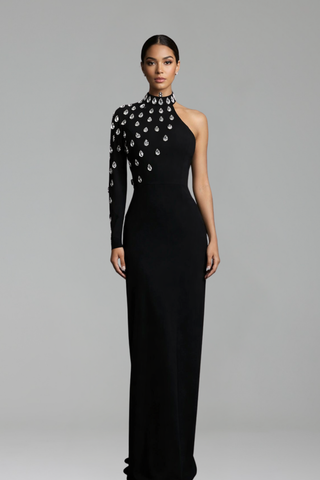 One-Shoulder Crystal Split Dress